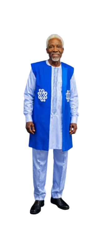 Portrait of Pa Ndambi Paul Angemba in blue regalia